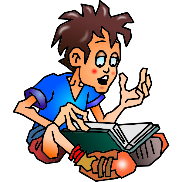 Vector graphics of boy reading a book from his lap