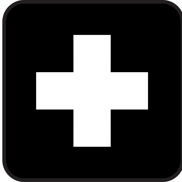 Black and white vector drawing of icon or symbol for a first aid point in NPS.