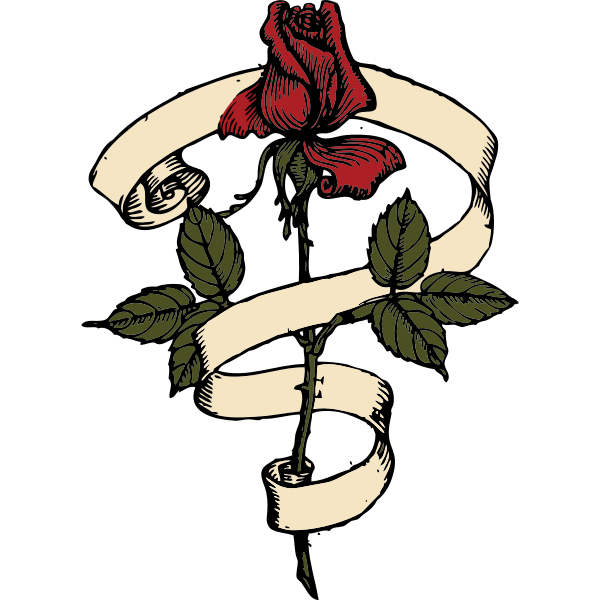 Rose with scroll vector drawing