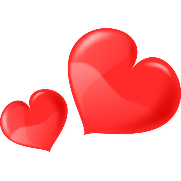 Vector drawing of two glossy hearts