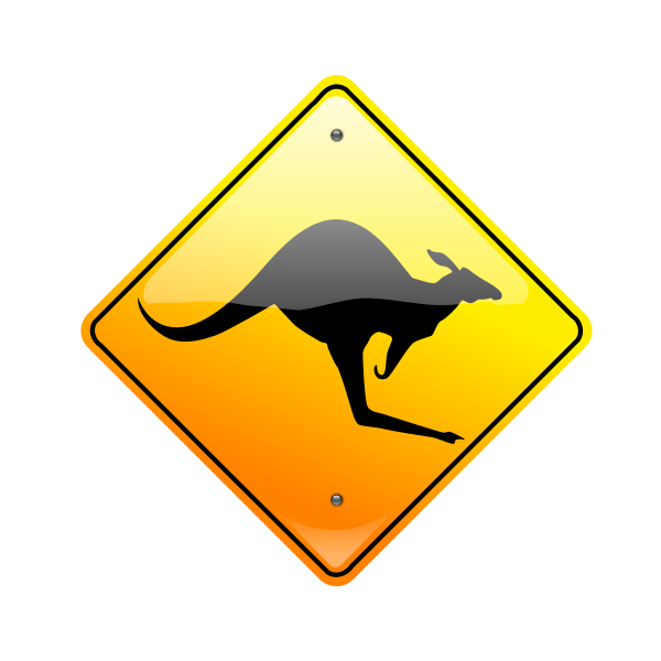 Kangaroo on road caution sign vector drawing