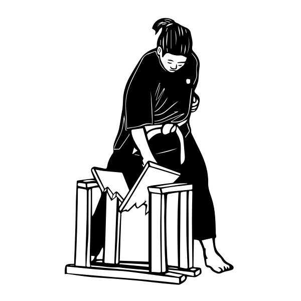 Martial Artist Breaking Wood Board