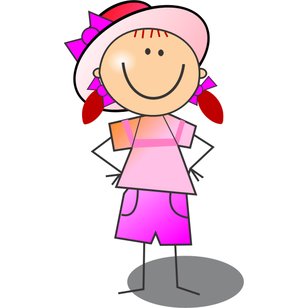 Vector drawing of pink and red girl smiling stick figure