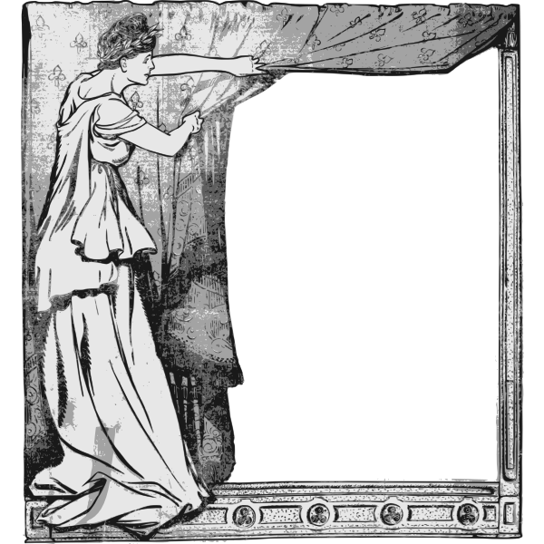 Lady behind curtain frame