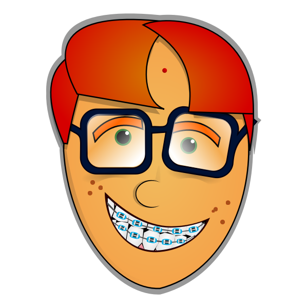 Vector clip art of nerd guy with glasses and teeth prosthesis