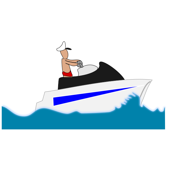 Image of man in swimming trunks on a leisure boat