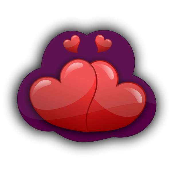 Vector graphics of four loving hearts in a purple bubble