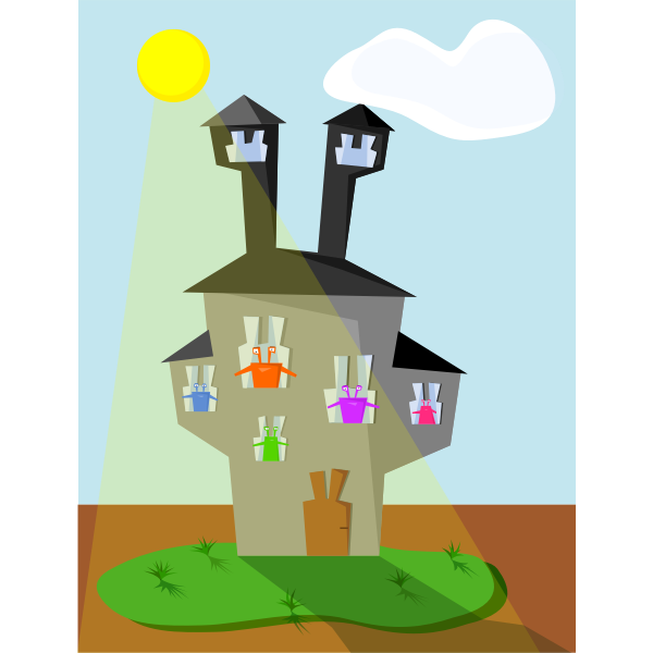 Vector clip art of cartoon monsters family home | Free SVG