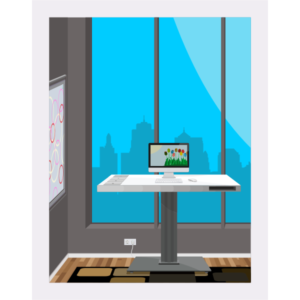 Working desk with city view vector image