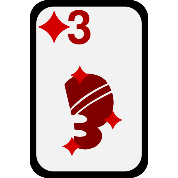 Three of Diamonds funky playing card vector clip art