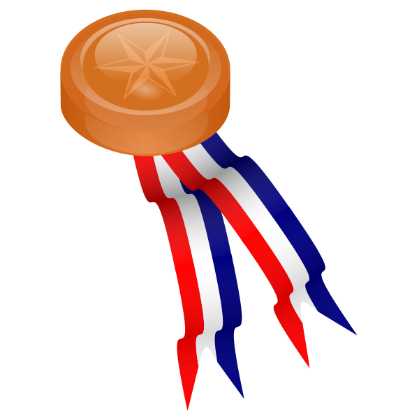 Bronze medal with blue, white and red ribbon vector drawing