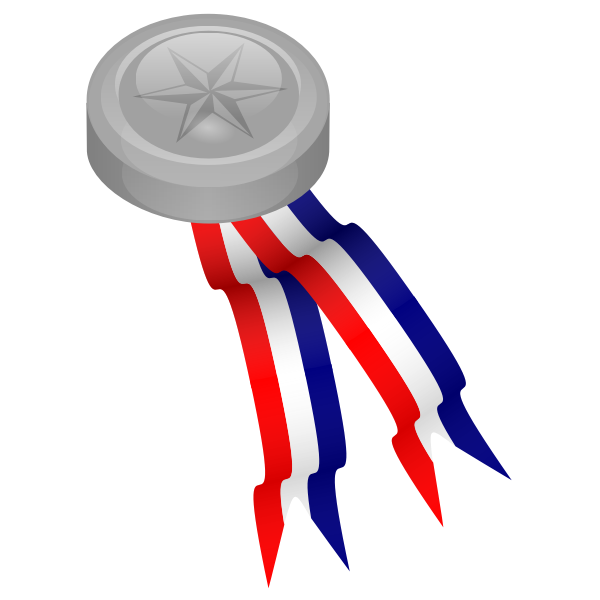 Platinum medal with blue, white and red ribbon vector clip art