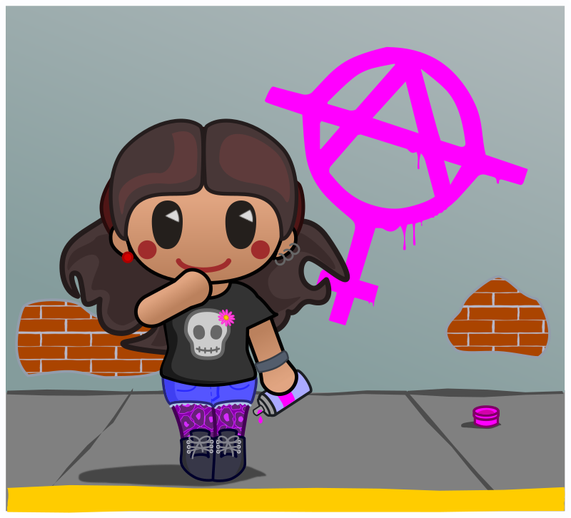 Girl with anarcho-feminist graffiti