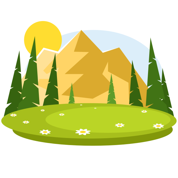 Mountain Landscape with Pine Trees and Meadow
