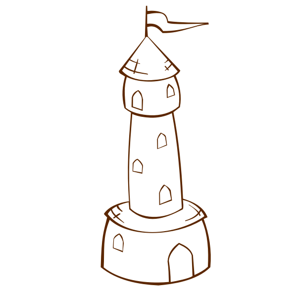 Vector drawing of role play game map icon for a round tower with a flag