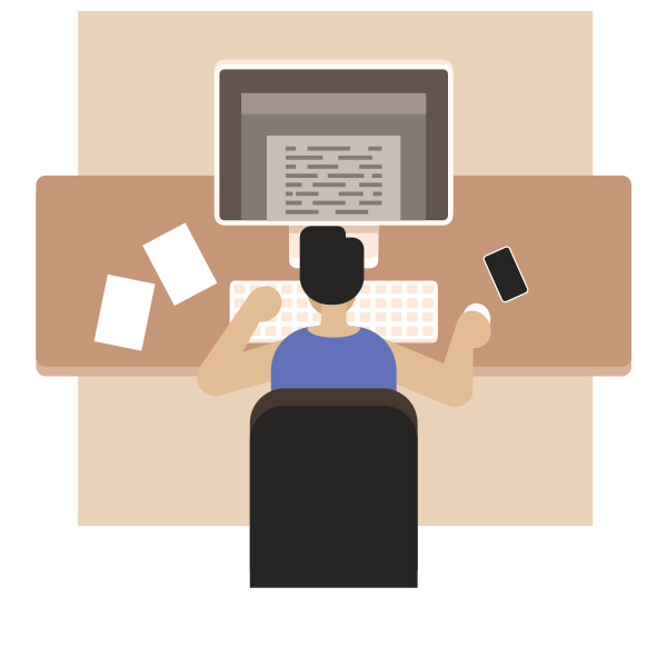 Person Working at Computer Desk Top View