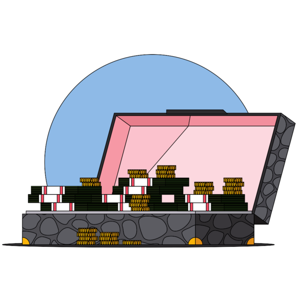 Briefcase with cash and coins