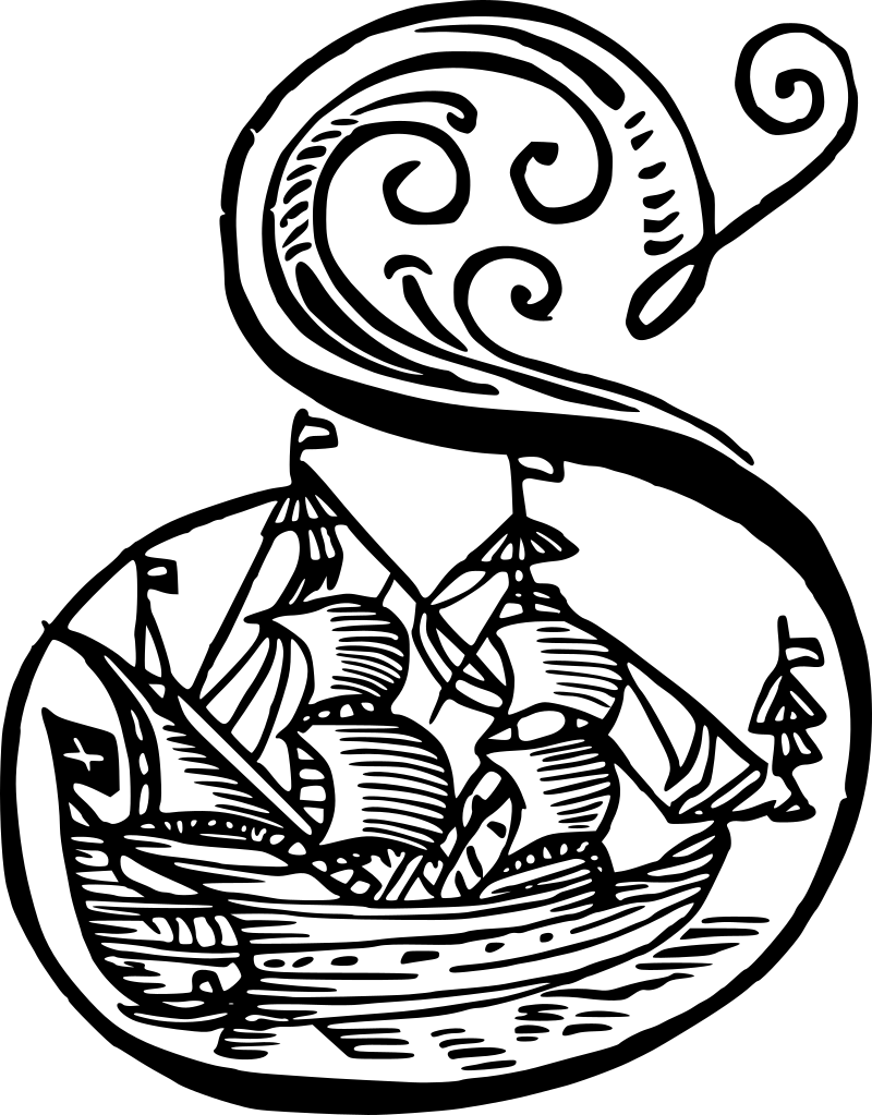 Vintage Ship in Ornamental Initial S