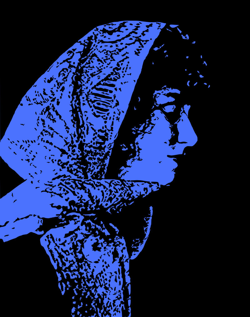 Woman with blue hood