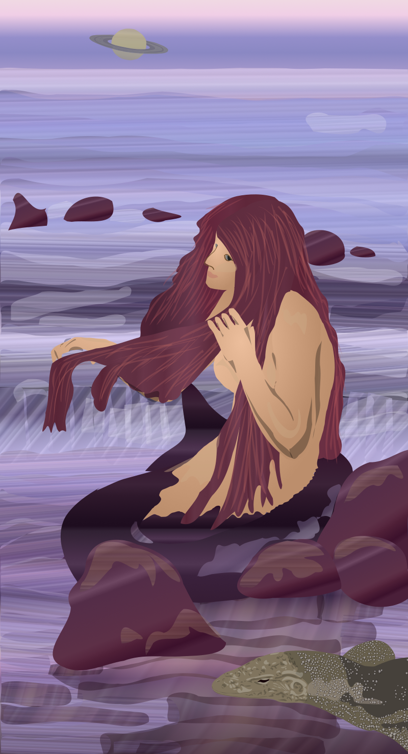 Mermaid Combing Hair by the Sea