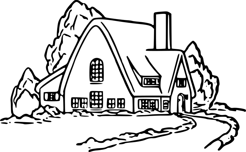 Black and White Country House Outline