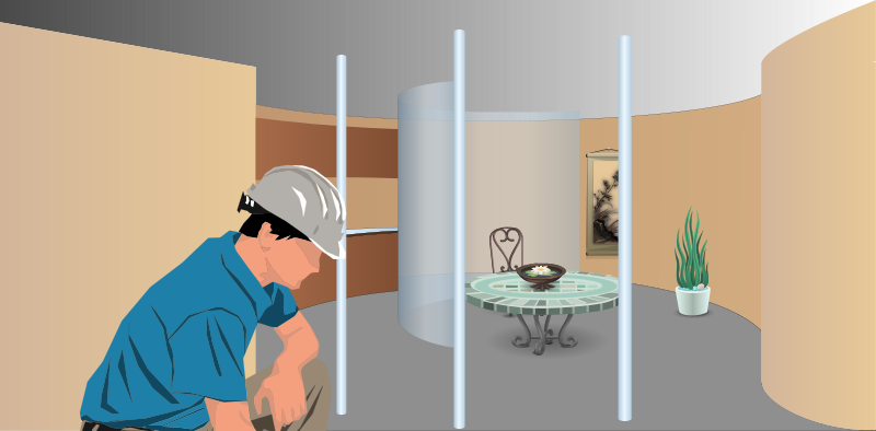 Construction Worker in a Dining Room