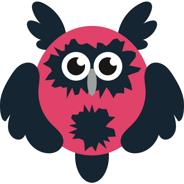 Red and black cartoon owl