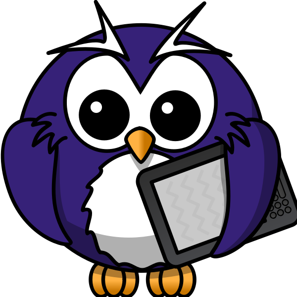 Cartoon owl with an electronic book reader