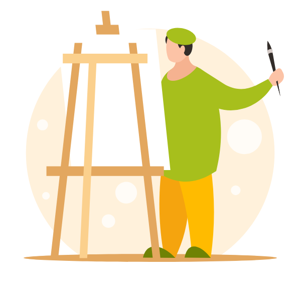 Artist paints on canvas