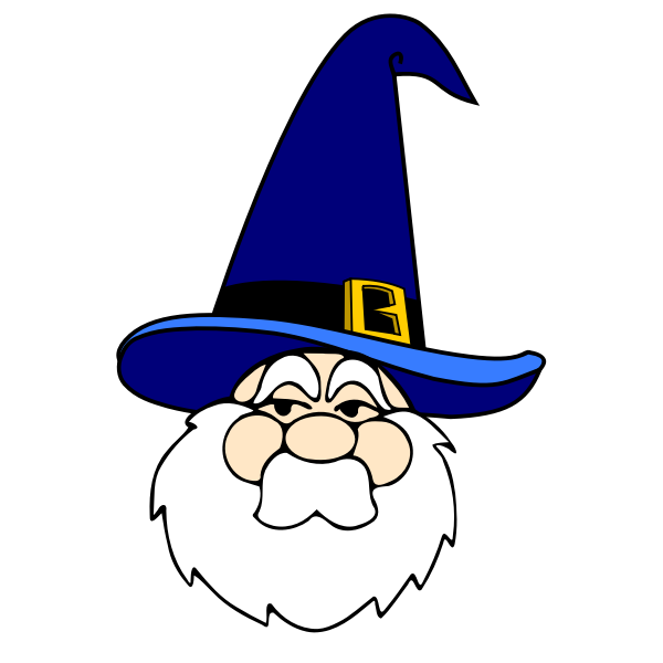 Vector drawing of wizard man with a blue hat