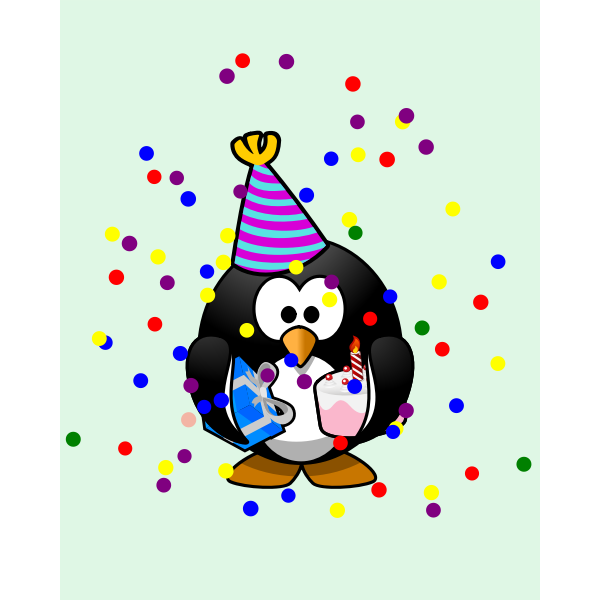 Download Vector graphics of colorful penguin birthday card | Free SVG