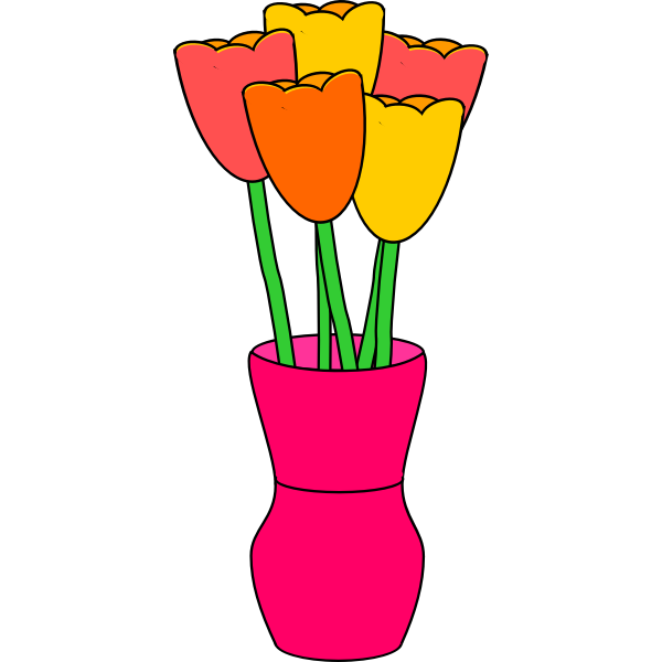 pink vase of tulip without faces multicolored