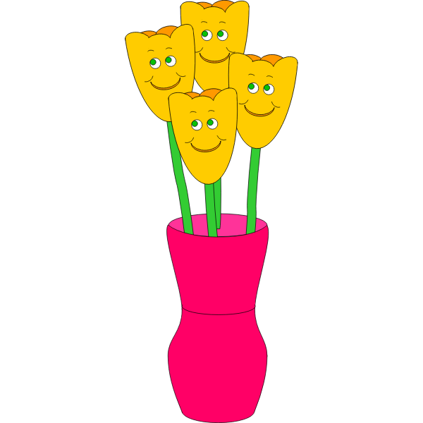 Vector illustration of four smiling flowers in a vase | Free SVG