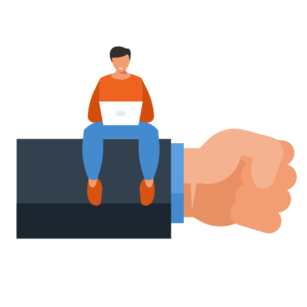 Freelancer sitting on a hand