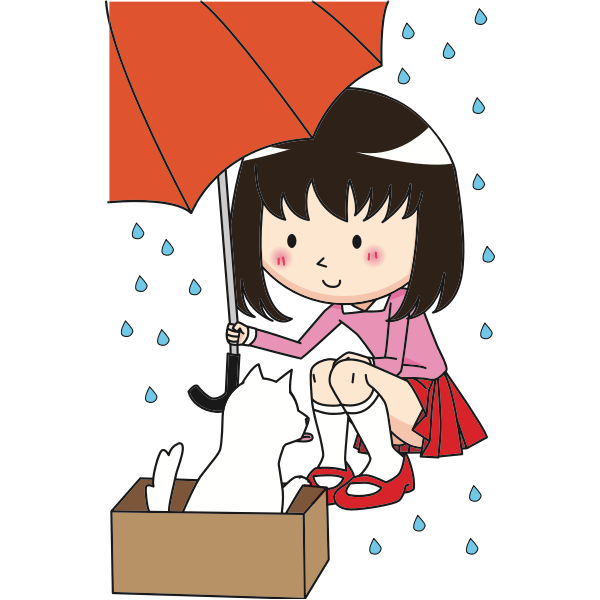 Public Domain Girl with Umbrella and Cat | Free SVG