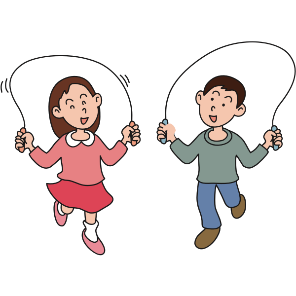 Boy and girl skipping rope