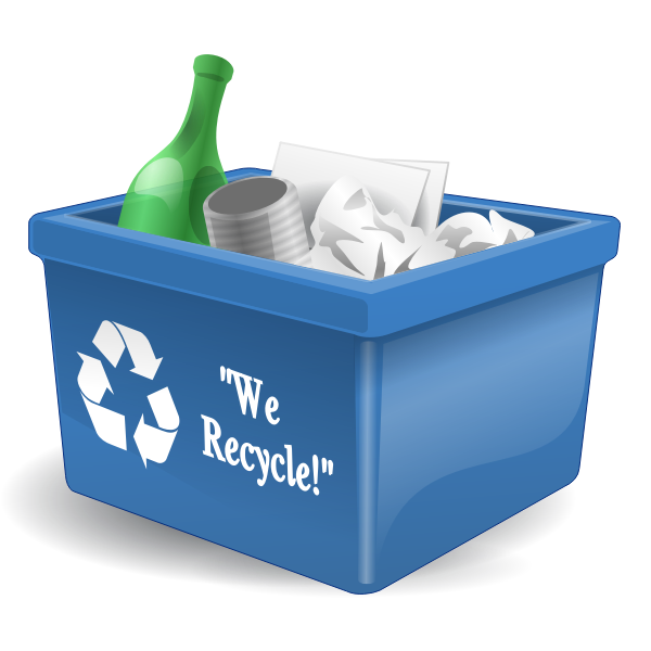 Blue recycling bin full of waste vector clip art