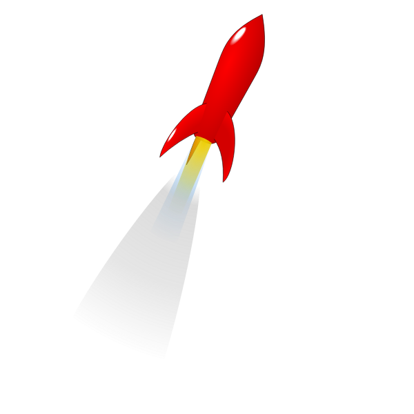 Vector clip art of red cartoon rocket launched into space