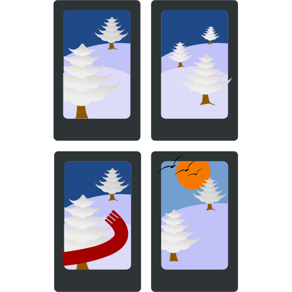Vector graphics of winter idyll on four cards