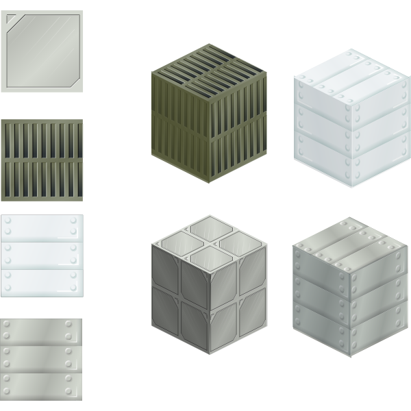 Vector illustration of set of metallic tiles and boxes