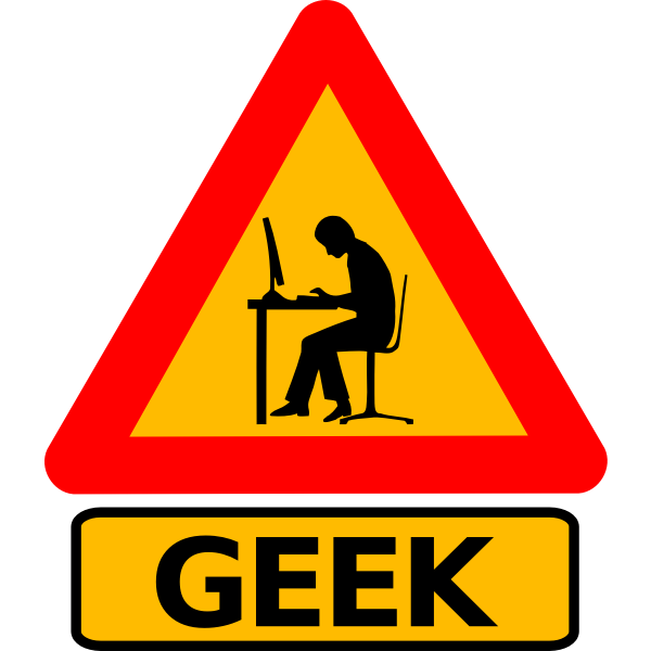 Vector clip art of man geek warning road sign