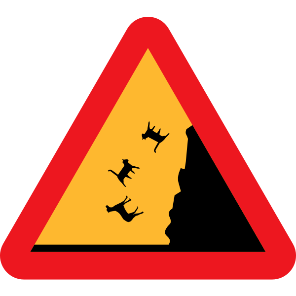 Vector drawing of raining cats and dogs warning road sign