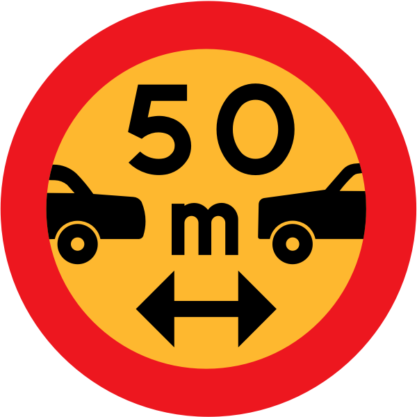 50m between cars sign vector drawing