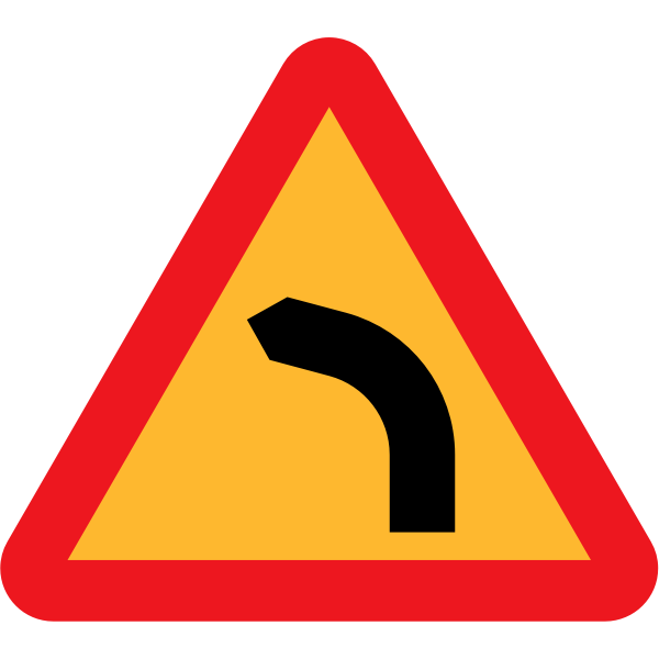 Dangerous bend to left traffic sign vector image