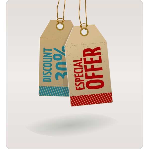 Vector graphics of discount 30% and special offer price tags