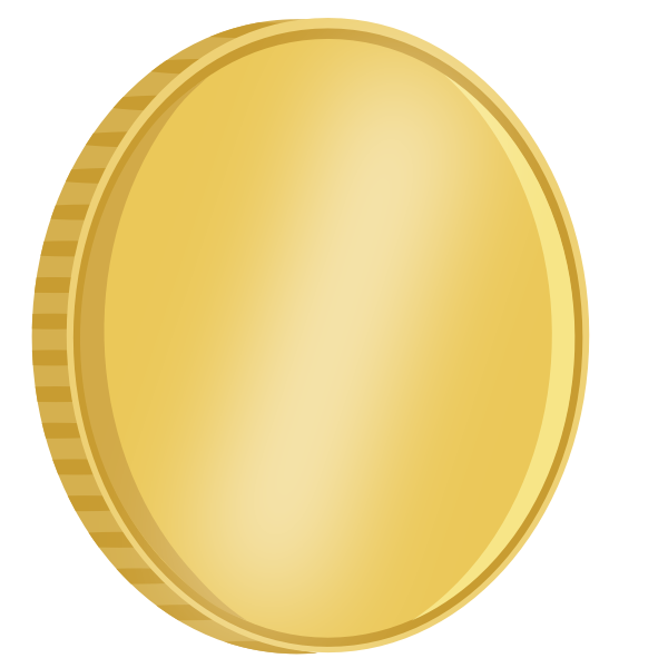 Vector drawing of shiny quarter turned gold coin with reflection