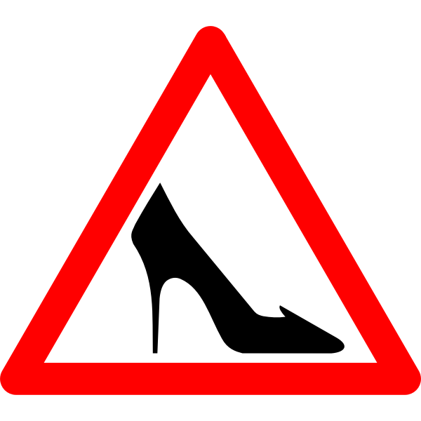 Vector drawing of ladies shoes warning traffic sign