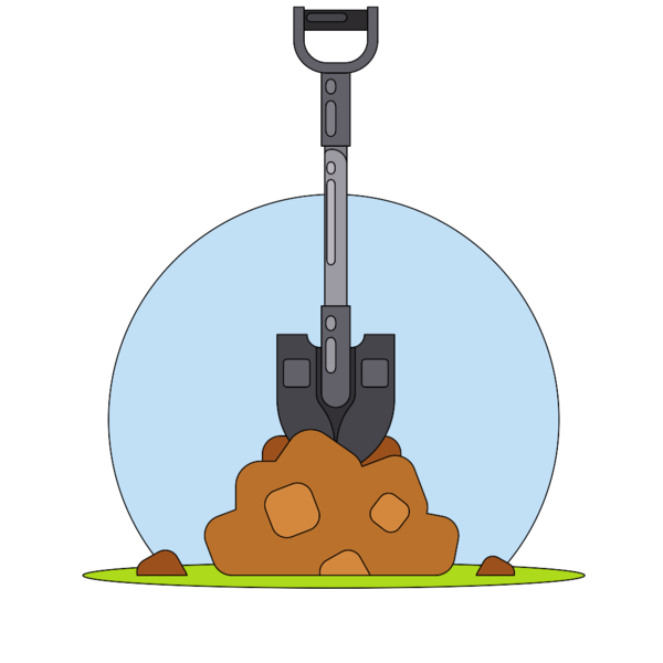 Metal shovel in the soil