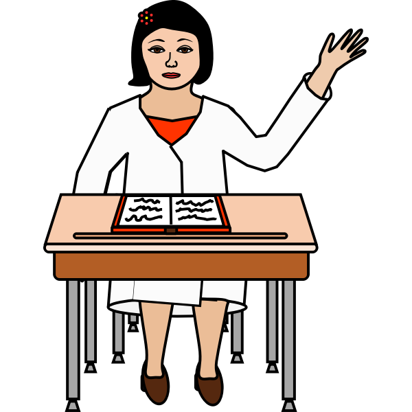 Female student raising her hand vector drawing