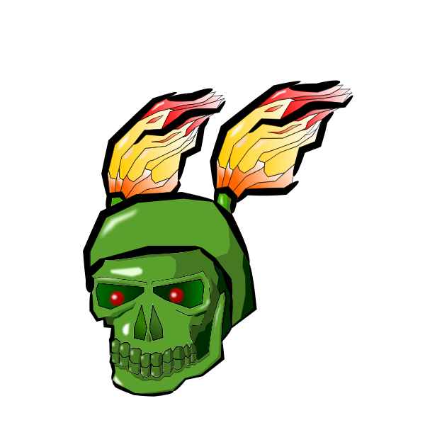 Green Skull with Flames